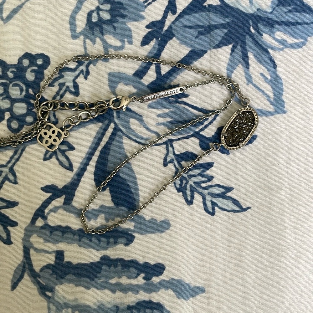 Kendra Scott Silver Necklace with Black Pendant